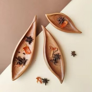 Ensemble de 3 assiettes de service en bois élégantes en forme de feuille Vaisselle dernier design pour les plats de fruits à dessert et la cuisine - Product Image 4