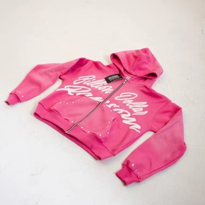 Chándal de algodón pesado con cremallera, estampado de pantalla personalizado, sudadera con capucha y pantalones de chándal informales para hombre, conjunto 2025 - Product Image 5