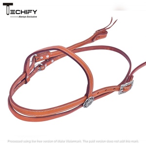 Harnais en cuir bandeau d'entraînement avec boucles en acier nickelé et boutons-pression aux extrémités des embouts - Product Image 5