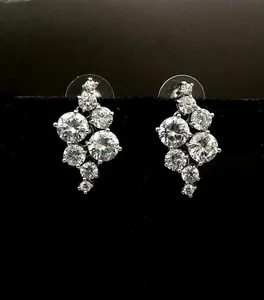 925 <b>Sterling</b> <b>Silver</b> 2ct Round Cut Moissanite Cluster <b>Stud</b> Earrings Vintage Women's Jewelry - Product Image 4