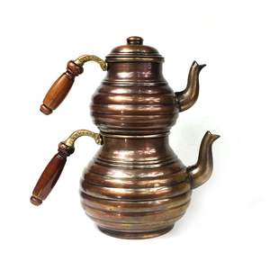 Handmade Hand Hammered Copper Turkish Stovetop, <b>Tea</b> Kettle Sliced, Teapot <b>Set</b> OXIDE Color - Product Image 1