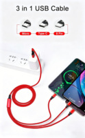Kabel Pengisian Cepat USB 3-in-1 Spot Factory dengan Jalinan Nilon, Kabel Charger Multi Port yang Dapat Disesuaikan untuk Semua Ponsel