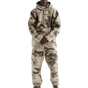 ผู้ผลิต OEM ขายส่งชุดวอร์มพิมพ์ลายเต็มตัว ซิปครึ่งตัว ผ้าฟลีซเชอร์ปา ลายพราง ชุดวอร์มแบบสวมหัวมีฮู้ดสำหรับผู้ชาย ชุดวอร์ม - Product Image 1