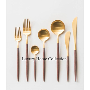 <b>Gold</b> Color Metal Designer Fancy Look Silverware Set Floral and Leaf Design Handle End Brass Made Tabletop Dining <b>Utensils</b> Set - Product Image 5