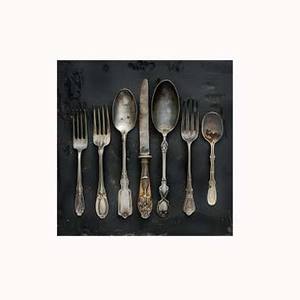 Poignée de designer antique de conception royale avec extrémité audacieuse ensemble de service de salade fini en acier inoxydable argenté et noir ensemble de vaisselle - Product Image 1