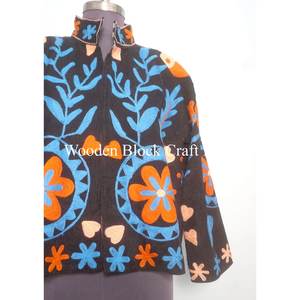 Women's Casual Finished Floral <b>Button</b> Embroidery Cotton Quilted Jacket Handmade Eco-Friendly Short Beach-Inspired Winter - Product Image 2