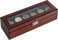 Boîte de montre avec oreiller de montre amovible 6 fentes en bois massif vitrine de montre pour hommes organisateur de bijoux avec grand couvercle en verre