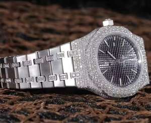 SEIKO Mechanical Wristwatch Glass Dial Analog Stainless Steel Band Moissanite Diamond 41mm Diameter-Unisex Luxury Fashion - Product Image 4