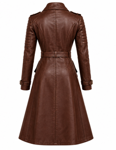 Abrigo de Cuero para Mujer, Manga Larga, Cierre de Cremallera, Diseño con Cinturón - Product Image 2