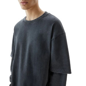 Double Sleeves Acid <b>Wash</b> T Shirt For <b>Boys</b> Custom Logo Streetwear Vintage Hip Hop Style Men Washed T Shirts In Low MOQ - Product Image 5