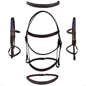 Bride anglaise surélevée rembourrée assortie à la culotte de rênes en cuir de qualité supérieure pour le dressage, le saut - Product Image 5