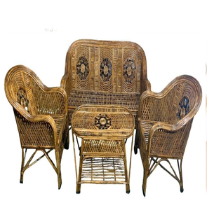 Juego de sofás de caña con respaldo arqueado, 3 plazas, dos sillones, paneles tejidos intrincados, acabado natural disponible a precios baratos al por mayor - Product Image 2