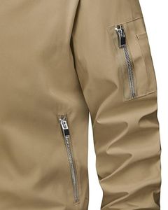 Blouson bomber kaki pour homme avec col côtelé assorti, fermeture éclair sur le devant, léger, décontracté, streetwear, vêtement d'extérieur, couleur beige kaki - Product Image 5