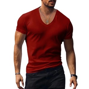 Camiseta de verano para hombre para Amazon Cross-Border Casual de manga corta Jersey de tela con cuello en V Slim Fit Color sólido Smooths - Product Image 5