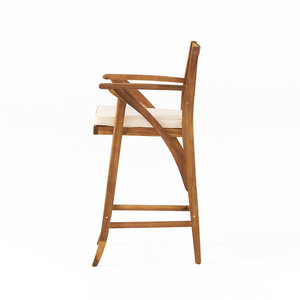 Chaise de bar en teck d'extérieur avec coussin, tabouret de bar de patio, chaise haute de jardin, mobilier de bar en bois massif - Product Image 3