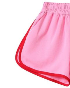 Shorts de course pour femmes roses avec bordure rouge, style élégant, contraste de couleur, vêtements de sport, tissu doux, taille élastique, décontracté, fitness, short d'été - Product Image 2