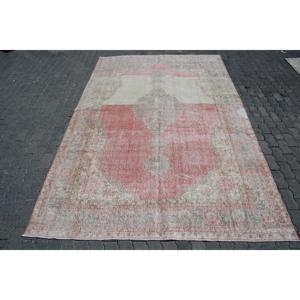 พรมวินเทจสไตล์ตุรกี ขนาด 7.2x10.9 ฟุต พรมขนาดใหญ่ พรมลายดอกไม้สีแดง - Product Image 1