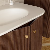 Meuble de rangement moderne en bois massif à coins arrondis, armoire de salle de bain cannelée avec portes pour salon et entrée
