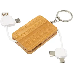 Sustainable 6-in-1 Charging <b>Cable</b> <b>Reel</b> Bamboo and Rubber Key Chains Eco-Friendly Gadgets - Product Image 1