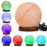 Lampe en cristal de sel de l'Himalaya ronde de qualité supérieure, purificateur d'air, lumière avec base en bois, idéale pour la chambre à coucher, le salon et le spa