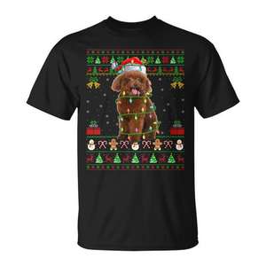 T-shirt de Noël Toy Poodle style pull moche, design de Noël pour les amoureux des chiens, noir - Product Image 1