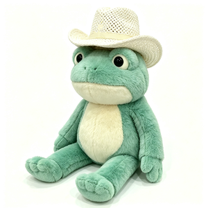 Peluche de rana verde claro personalizado, peluche de rana con mejillas rosadas, peluche de rana con sombrero fedora rosa - Product Image 2