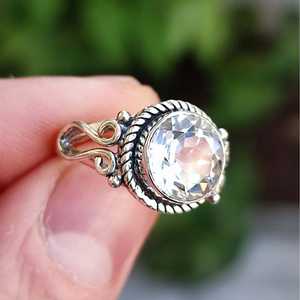 Handmade White Topaz <b>Statement</b> <b>Ring</b> in Sterling <b>Silver</b> Natural Cut Opal Stone Unique and Elegant Accessory - Product Image 6