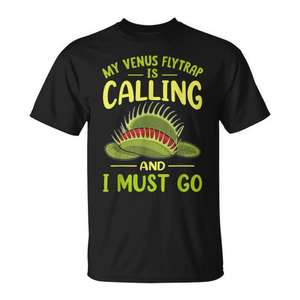 Camiseta Venus Flytrap negra con cuello redondo, unisex, manga corta, diseño humorístico, regalo para amantes de las plantas - Product Image 1