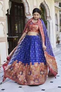 PRASANG 02 Jecard Viscose <b>Red</b> Lehenga Choli Silk <b>Material</b> for Wholesalers - Product Image 3