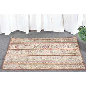 Vintage Turkish <b>Wool</b> Rug <b>Red</b> Beige 2 X 3.1ft Classic Large Area Rectangle Patchwork Design for Hallway Latex Backing Room Rug - Product Image 3