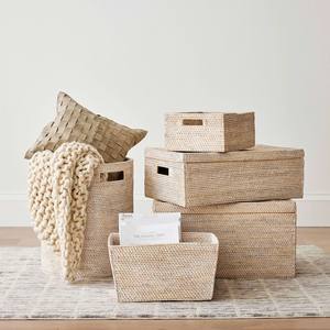 Panier de salle de bain en rotin artisanal avec motif tissé à la chaux boîte de rangement élégante pour décor de salle de bain et de chambre - Product Image 1