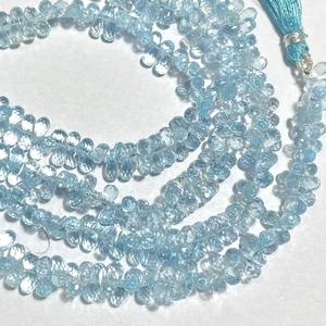Perles Briolette en forme de goutte de poire à facettes en topaze bleu ciel naturelle, pierre précieuse naturelle pour la fabrication de bijoux - Product Image 2