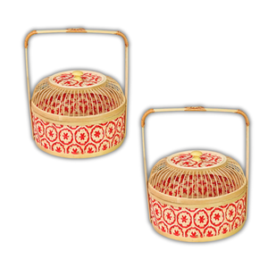 Handcrafted BAMBOO GIFT <b>BASKET</b> with Floral Pattern Ideal for Weddings Festivals Home Decor Flower <b>Basket</b> <b>Basket</b> for Gift Packing - Product Image 1