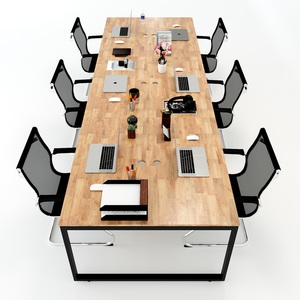 HBRT013-6-Person Modular Minimalist Eco-Friendly Cluster Table 360x120cm Rectangular System Assembled Steel Legs Freestanding - Product Image 2