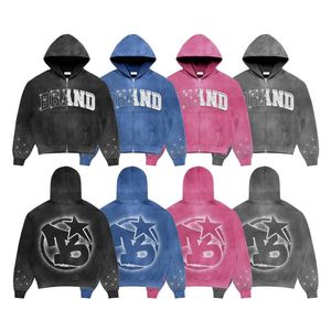 Streetwear personnalisé 2025 sweat à capuche en strass épais unisexe vierge vintage délavé au soleil avec fermeture éclair surdimensionnée sweats à capuche surdimensionnés - Product Image 6