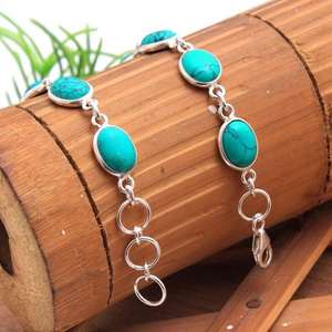 Gratitude Solide 925 Sterling Silver Turquoise Forme Gemme Bracelet Manchette Fait Main Minimaliste Bijoux À La Mode - Product Image 4