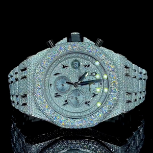 Último diseño de tendencia grande personalizar diamante Vvs Moissanite reloj Iced Hiphop Acero inoxidable mecánico antiguo negocio vidrio - Product Image 1