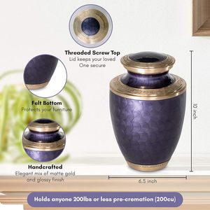 Urna de cremación para adultos-Contenedor de cenizas funerarias moradas y Doradas-Hecho de latón para hombres y mujeres de hasta 200 libras Hecho a mano - Product Image 4