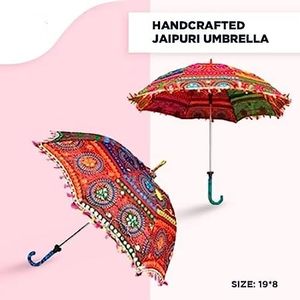 Sombrilla Decorativa India Vintage para Bodas con Varilla de Hierro, 63 cm de Diámetro Abierto, Diseño Plegable Rajasthani - Product Image 5
