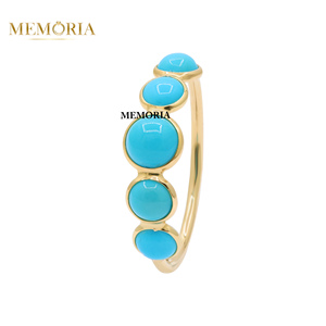 Anillos de Compromiso y Boda Hechos a Mano con Turquesa Geométrica en Oro Amarillo Sólido de 18K, con Certificación IGI, Venta al Por Mayor - Product Image 6