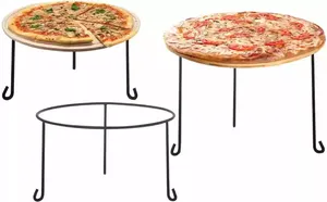 Soporte de madera para pizza de forma ovalada con acabado de hierro negro, perfecto para servir pizza y postres en mesas de comedor y eventos - Product Image 3