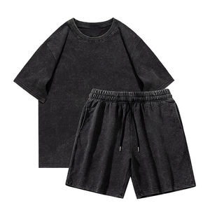 Ensembles de t-shirts et shorts délavés à l'acide 2 pièces de haute qualité 100% coton surdimensionné pour hommes - Product Image 1