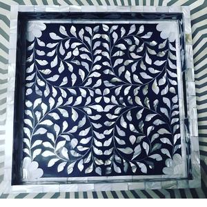 Dernier plateau en nacre incrusté de motifs floraux Plateau de service de forme hexagonale avec logo personnalisé Cadeau Eid Ramadan Décoration de table Articles ménagers - Product Image 2