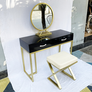 Modern BTD68051 Bronze Frame <b>Vanity</b> Table Chair Set Leather <b>Makeup</b> Table Lighted Mirror for Bedroom Dressing for Modern Usage - Product Image 2