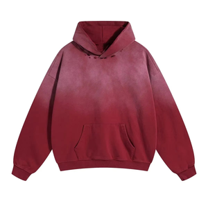 <b>Men's</b> <b>Red</b> Hooded <b>Sweatshirt</b> Oversized Fit Solid Color Casual Knitted Long Sleeve Pocket Design Autumn Wear - Product Image 4