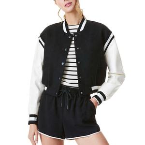 Chaqueta vaquera recortada con logotipo personalizado de fabricante OEM para mujer, abrigo de béisbol tejido con estampado de chenilla y bordado para la calle - Product Image 1