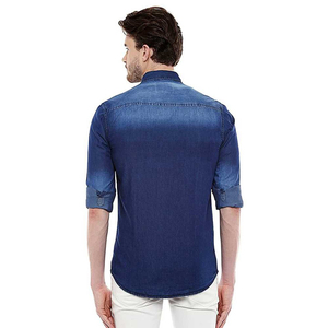 Camisas de mezclilla de verano para hombres Camisas de negocios al por mayor Camisas de tela de algodón con estampado de moda de manga larga de color sólido - Product Image 5