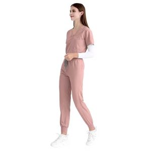Ensemble de gommage médical pour femmes de qualité supérieure haut à col en V élégant et pantalon de survêtement toile confortable et durable pour les infirmières - Product Image 2
