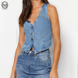 Gilet en jean tricoté décontracté et respirant pour femme, 100 % tissu jean, vêtement d'extérieur hiver 2025 - Product Image 2