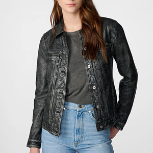 แจ็กเก็ตหนังแกะแท้สำหรับผู้หญิง, กางเกงยีนส์ทูโทนสวมใส่แบบลำลองสไตล์สตรีทแวร์ระบายอากาศได้ดี - Product Image 6